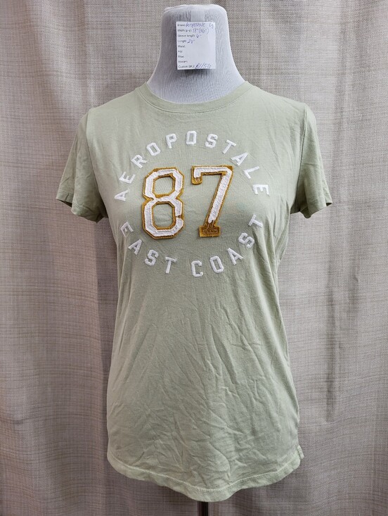 Aeropostale Tops - Aeropostale Women's‎ Green Classic Crew T-Shirt White Graphic Logo 87 Size Large
